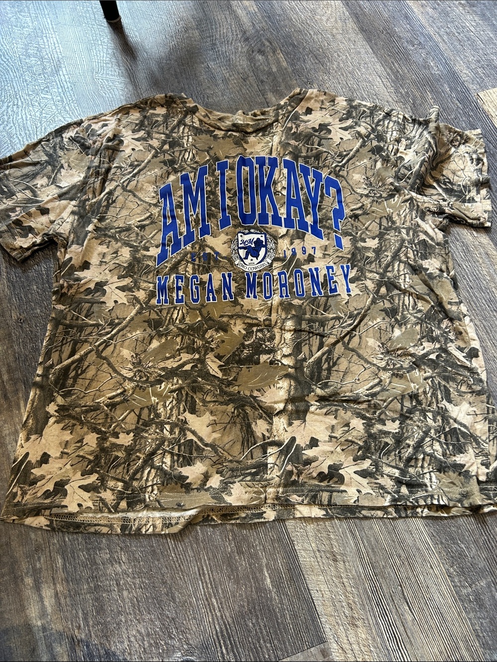 Megan Moroney official ‘am I ok Camo Tee with Blue Graphic Size XXL